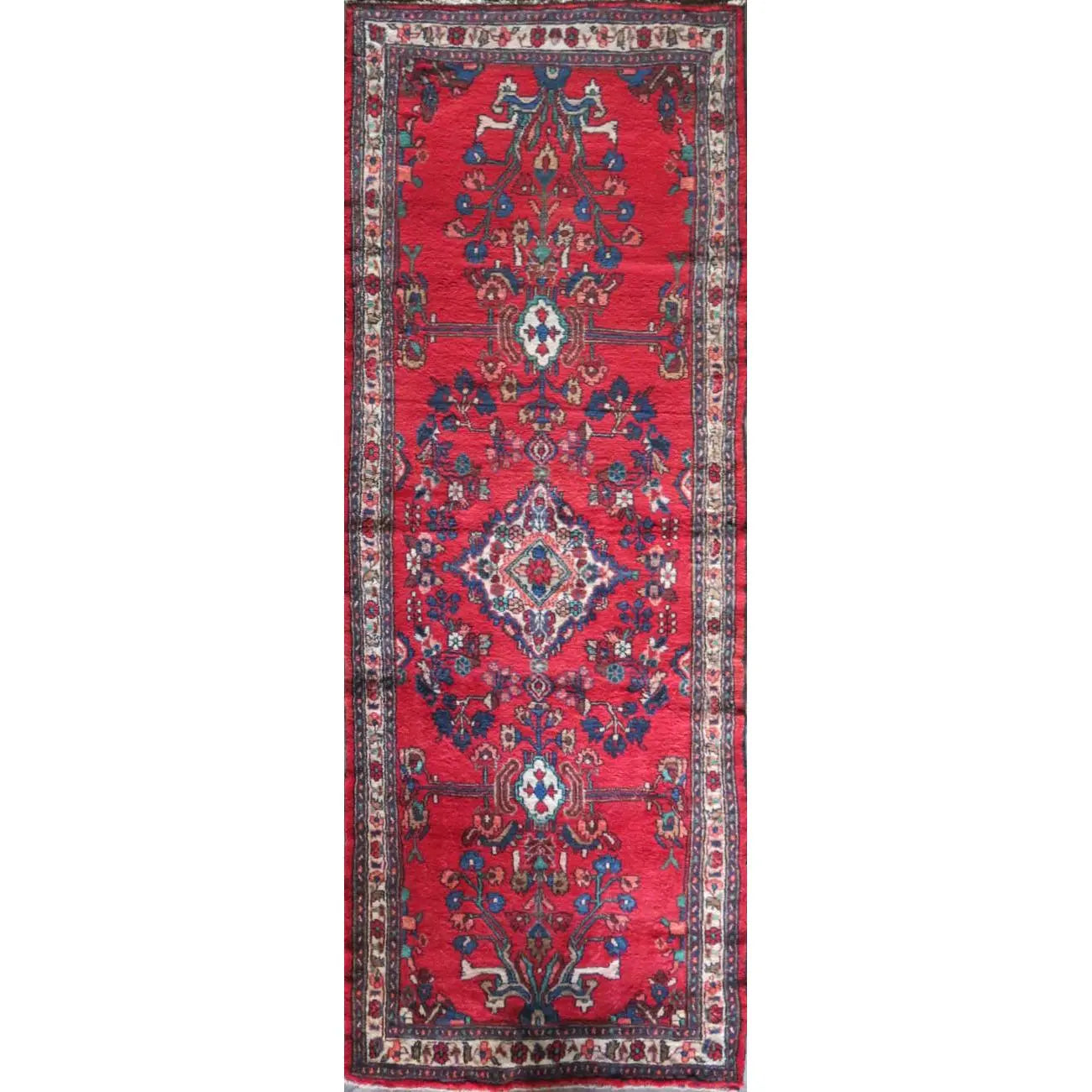 One Of The Kind Hand-Knotted Persian Wool Rug _ Luxurious Vintage Design, 10'5" x 3'6", Artisan Crafted